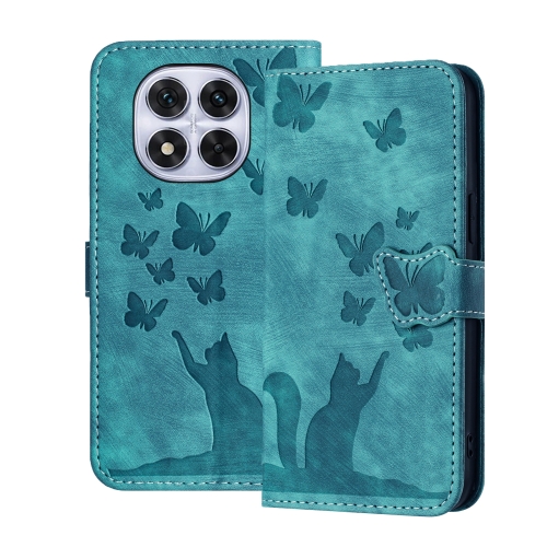 

For Redmi Note 14 Pro 5G Butterfly Cat Embossing Flip Leather Phone Case(Wathet)