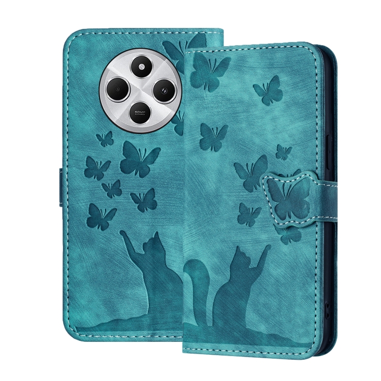 

For Redmi 14C 4G Butterfly Cat Embossing Flip Leather Phone Case(Wathet)