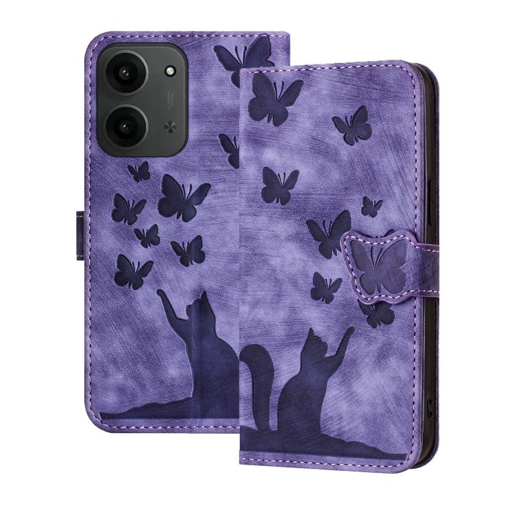 

For Redmi 15C 5G / 4G EU 173mm Butterfly Cat Embossing Flip Leather Phone Case(Purple)