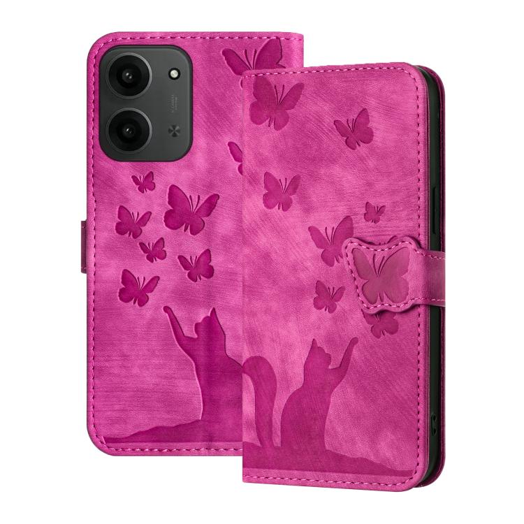 

For Redmi 15C 5G / 4G EU 173mm Butterfly Cat Embossing Flip Leather Phone Case(Pink)