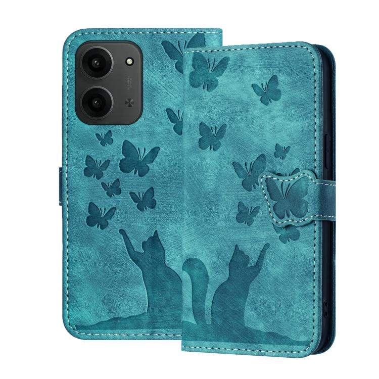 

For Redmi 15C 5G / 4G EU 173mm Butterfly Cat Embossing Flip Leather Phone Case(Wathet)