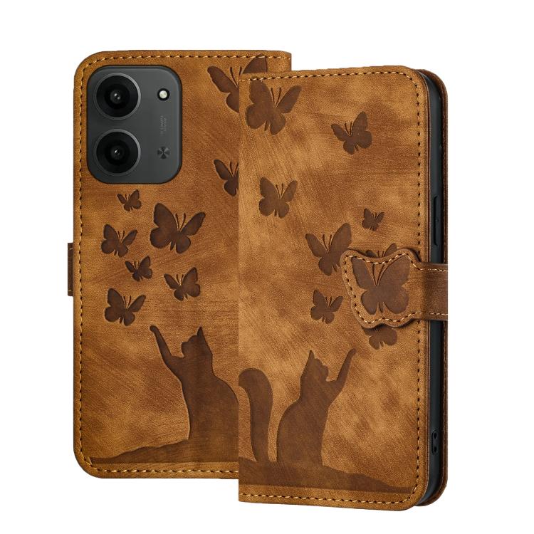 

For Redmi 15C 5G / 4G EU 173mm Butterfly Cat Embossing Flip Leather Phone Case(Brown)