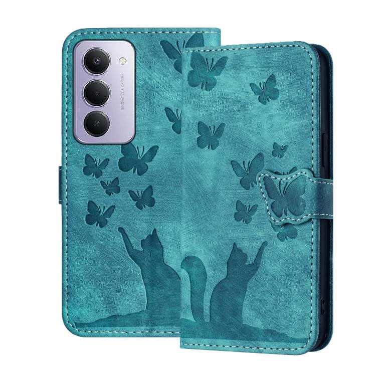 

For Redmi 15 5G Global / 4G SEA 169.5mm Butterfly Cat Embossing Flip Leather Phone Case(Wathet)