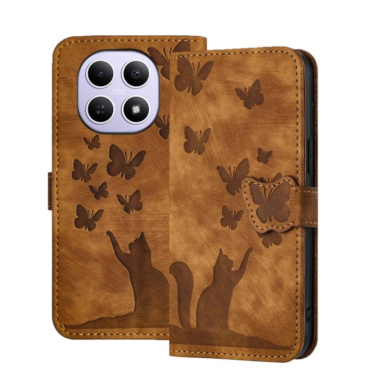 

For Redmi Note 15 4G / 5G Global 164mm Butterfly Cat Embossing Flip Leather Phone Case(Brown)