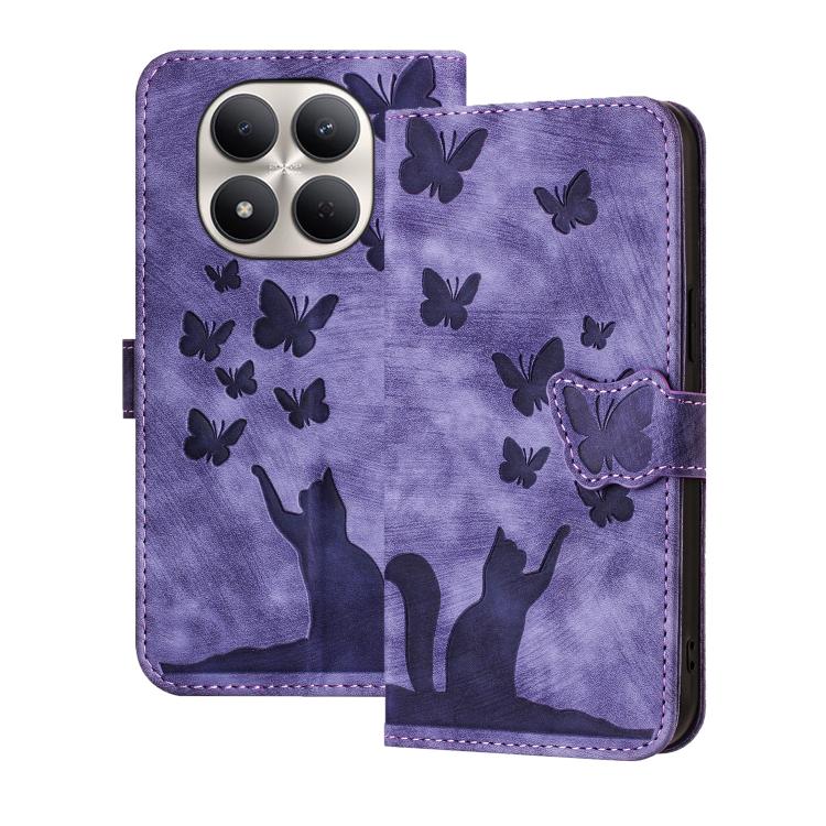 

For Redmi Note 15 Pro 4G Global 163.2mm Butterfly Cat Embossing Flip Leather Phone Case(Purple)
