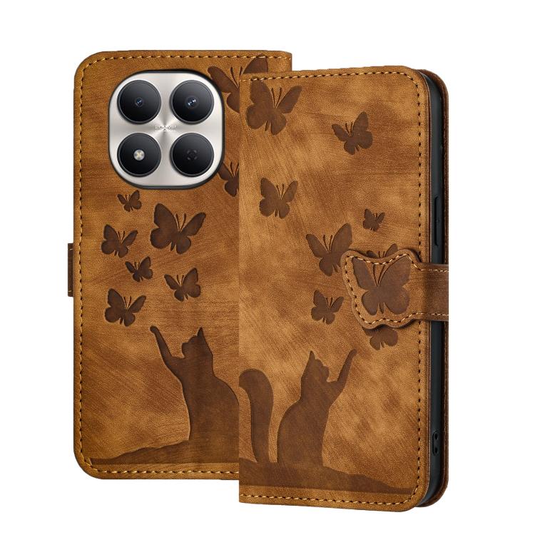 

For Redmi Note 15 Pro+ 5G Global 163.3mm Butterfly Cat Embossing Flip Leather Phone Case(Brown)