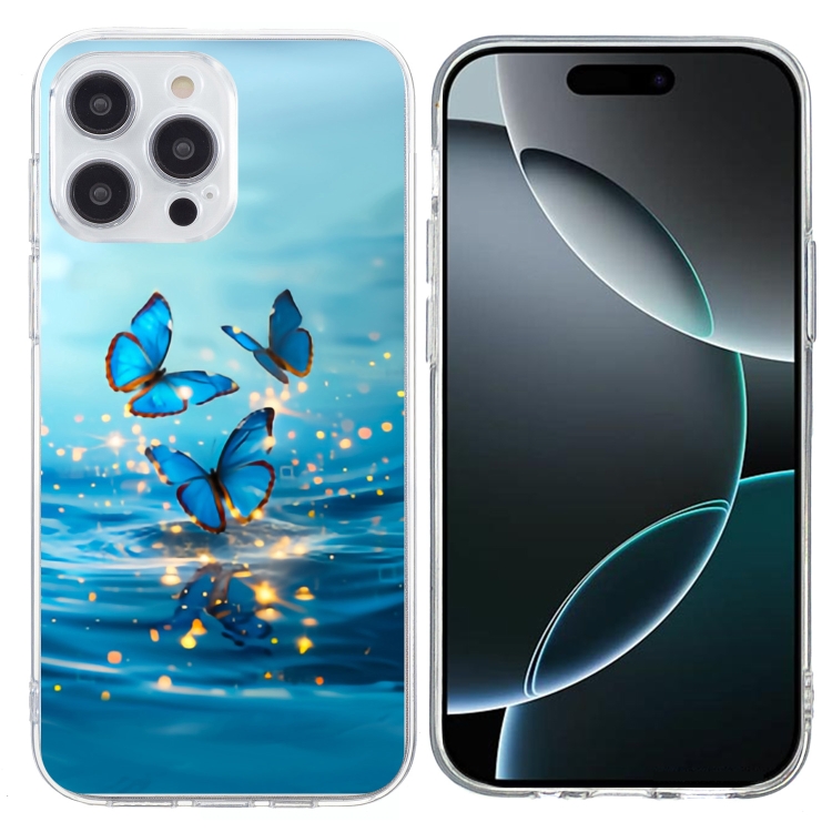 

For iPhone 16 Pro Colorful Painting Pattern TPU Phone Case(Blue Butterflies)