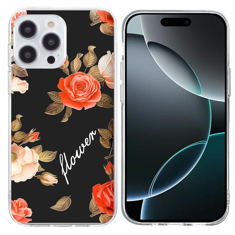 

For iPhone 16 Pro Colorful Painting Pattern TPU Phone Case(Flowers On Black)