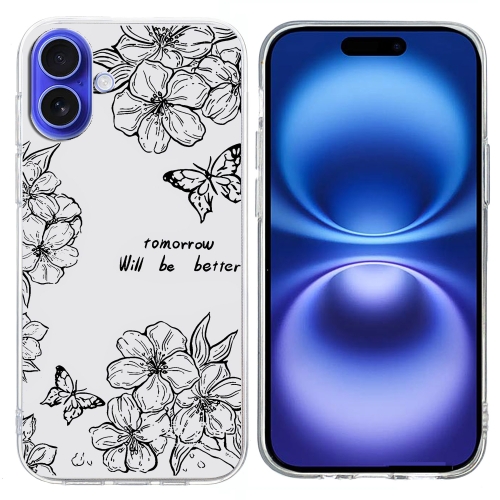 

For iPhone 16 Plus Colorful Painting Pattern TPU Phone Case(Butterfly Flower)