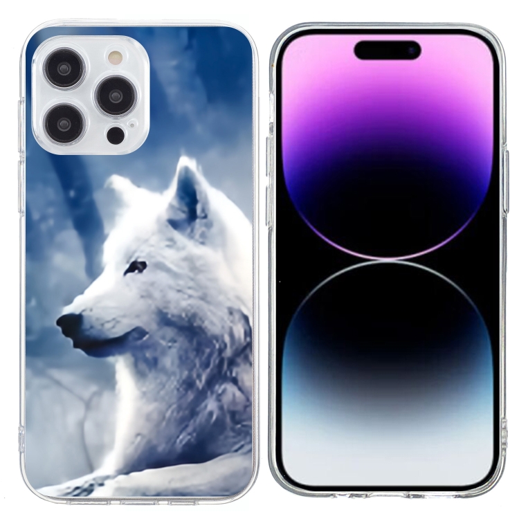 

For iPhone 15 Pro Max Colorful Painting Pattern TPU Phone Case(White Wolf)