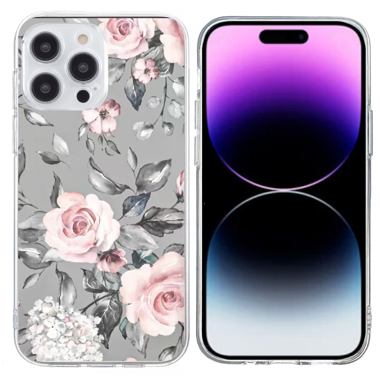 

For iPhone 15 Pro Colorful Painting Pattern TPU Phone Case(Flowers On Grey)