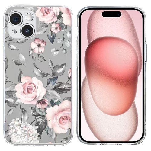 

For iPhone 15 Plus Colorful Painting Pattern TPU Phone Case(Flowers On Grey)