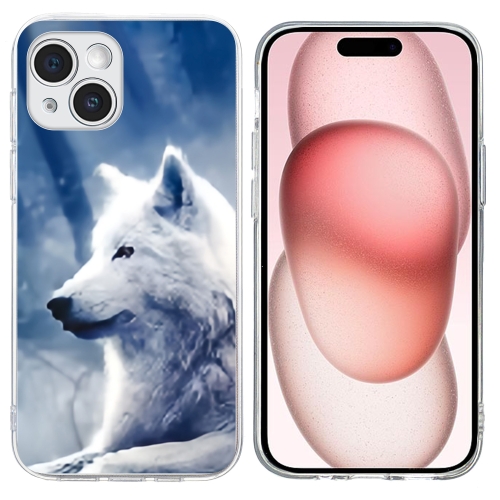 

For iPhone 15 Colorful Painting Pattern TPU Phone Case(White Wolf)