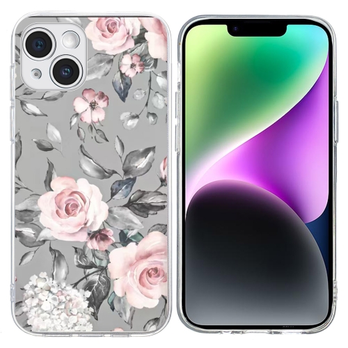 

For iPhone 14 Plus Colorful Painting Pattern TPU Phone Case(Flowers On Grey)