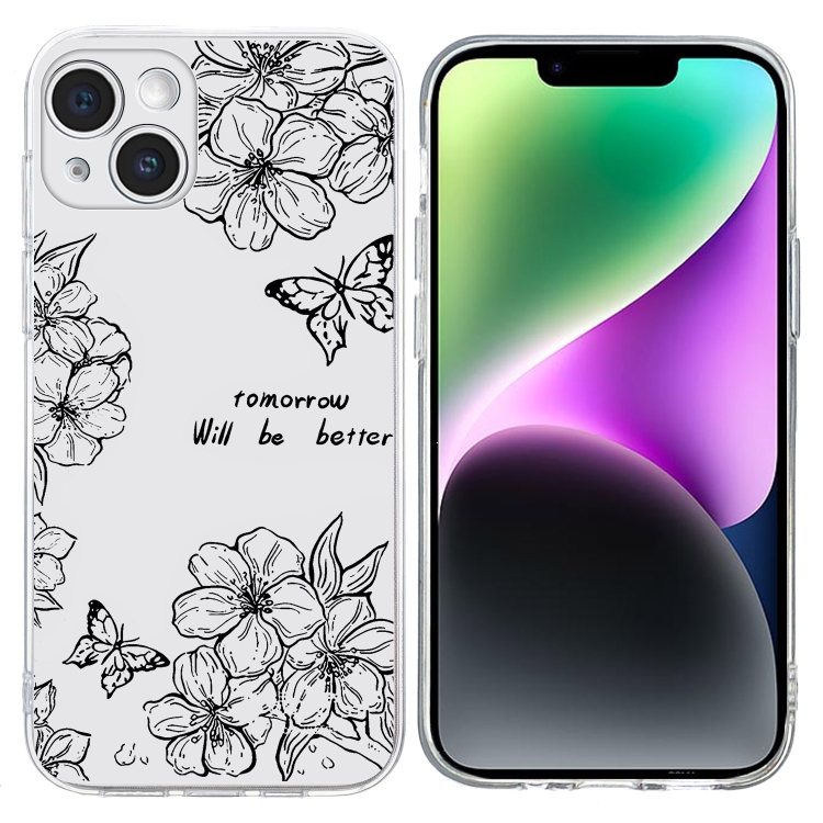 

For iPhone 14 Colorful Painting Pattern TPU Phone Case(Butterfly Flower)