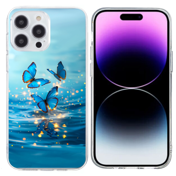 

For iPhone 14 Pro Colorful Painting Pattern TPU Phone Case(Blue Butterflies)