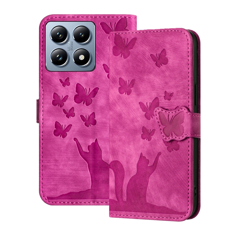 

For Xiaomi 14T Pro Butterfly Cat Embossing Flip Leather Phone Case(Pink)