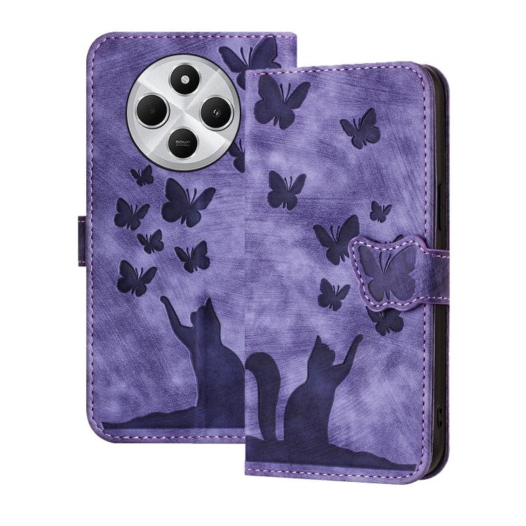 

For Xiaomi Poco C75 Butterfly Cat Embossing Flip Leather Phone Case(Purple)