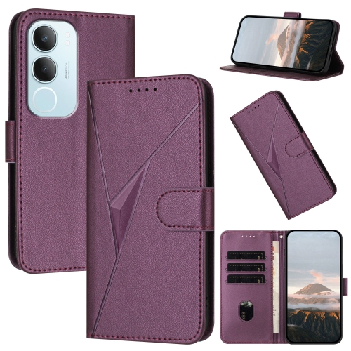 For vivo Y19s Global Triangle Pattern Buckle Clasp Leather Phone Case(Dark Purple)