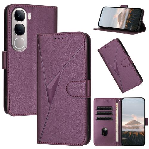 

For vivo Y300 / V40 Lite 4G / 5G IDN Triangle Pattern Buckle Clasp Leather Phone Case(Dark Purple)