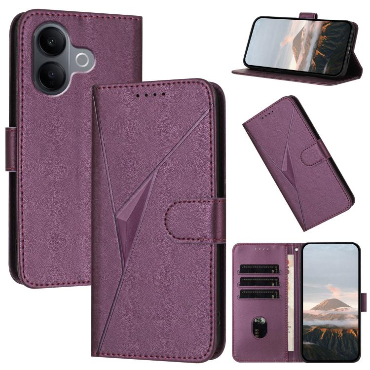 

For vivo V60 Lite 5G Triangle Pattern Buckle Clasp Leather Phone Case(Dark Purple)