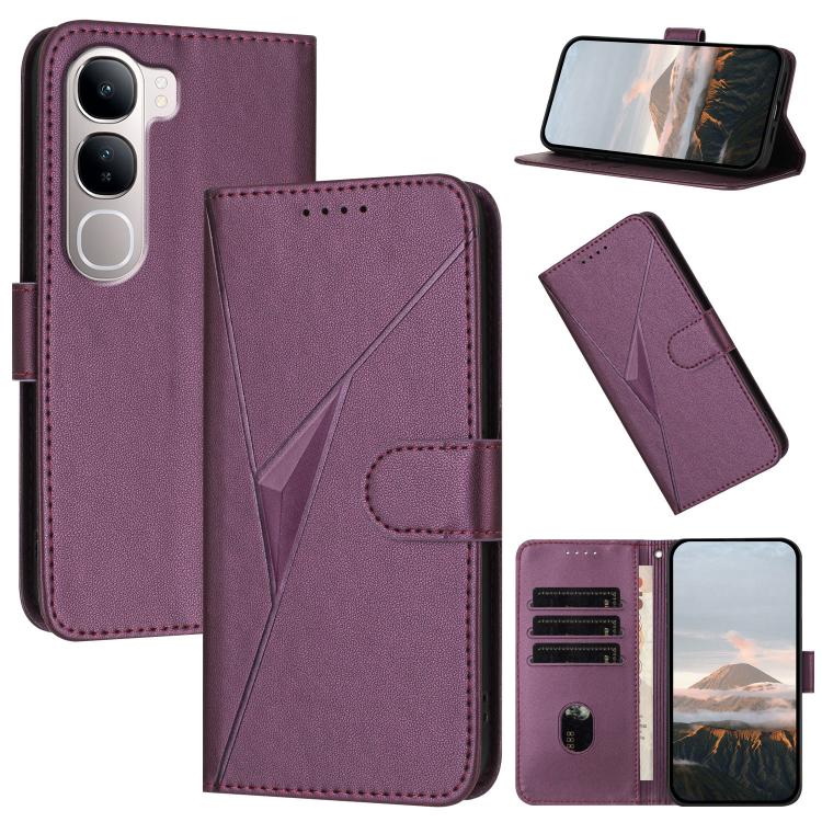

For vivo Y31 5G 2025 Triangle Pattern Buckle Clasp Leather Phone Case(Dark Purple)