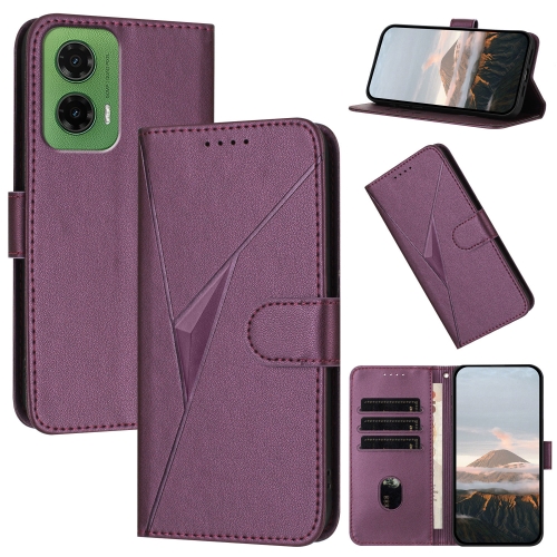 

For Motorola Moto G35 Triangle Pattern Buckle Clasp Leather Phone Case(Dark Purple)