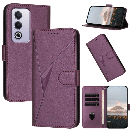 

For OPPO A80 Triangle Pattern Buckle Clasp Leather Phone Case(Dark Purple)