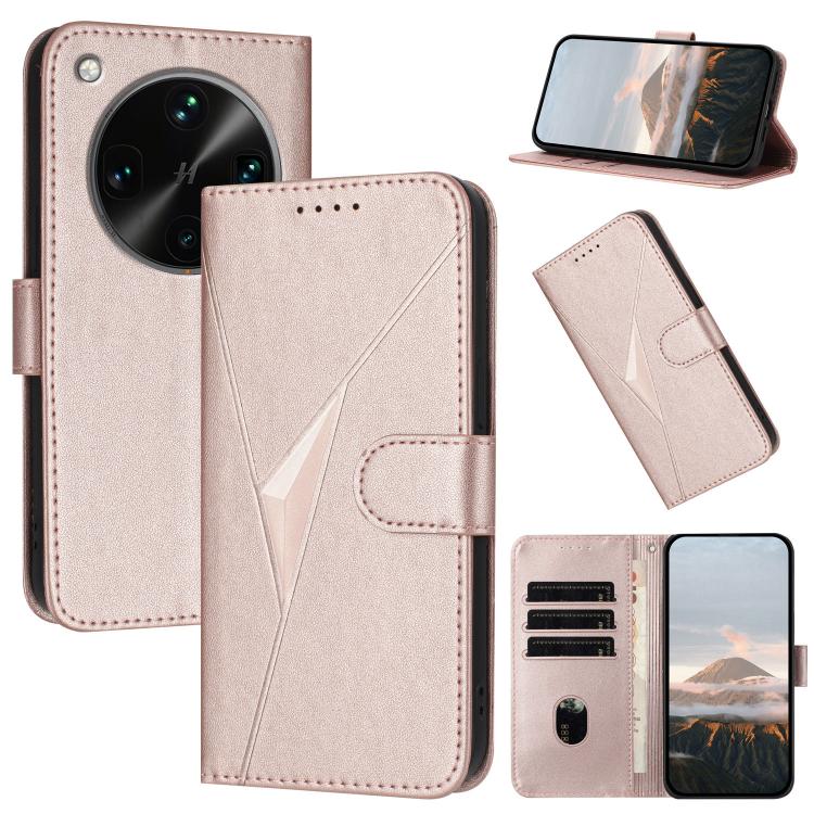 

For OPPO Find X8 Ultra Triangle Pattern Buckle Clasp Leather Phone Case(Rose Gold)