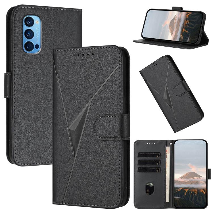 

For OPPO Reno14 Global Triangle Pattern Buckle Clasp Leather Phone Case(Black)