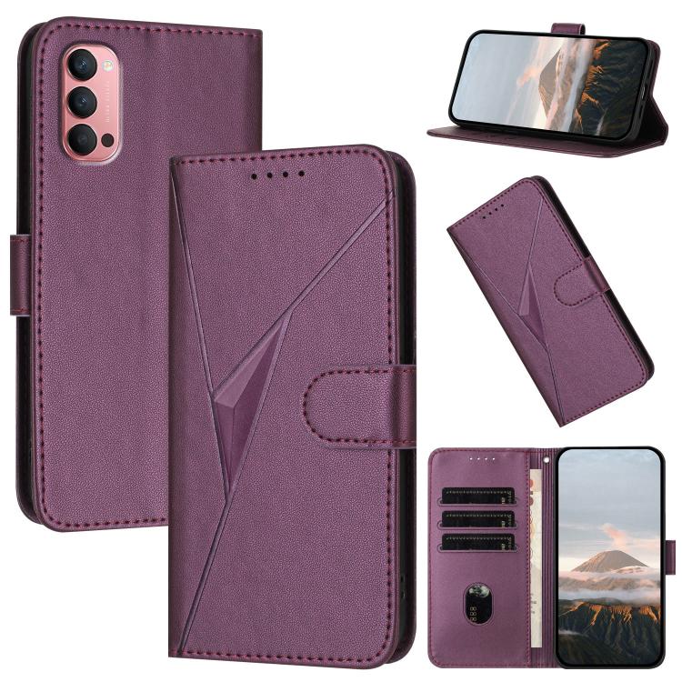 

For OPPO Reno14 Pro Global Triangle Pattern Buckle Clasp Leather Phone Case(Dark Purple)