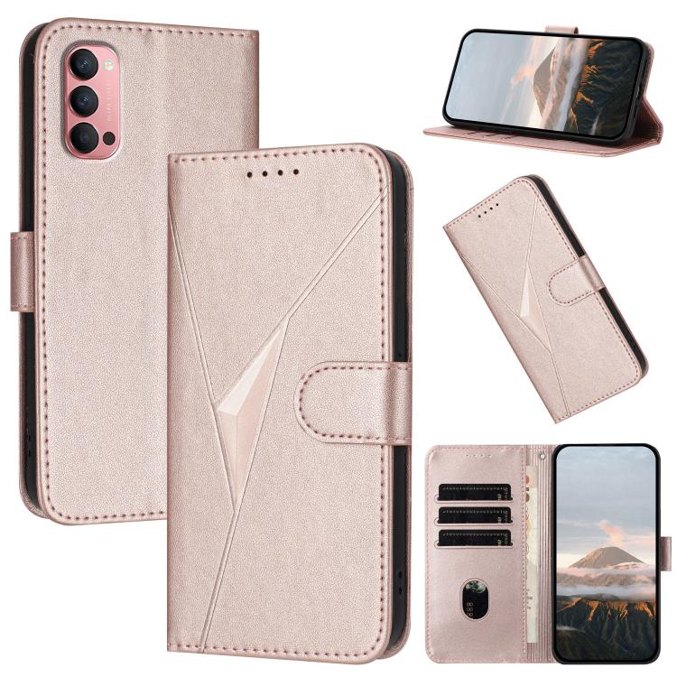 

For OPPO Reno14 Pro Global Triangle Pattern Buckle Clasp Leather Phone Case(Rose Gold)