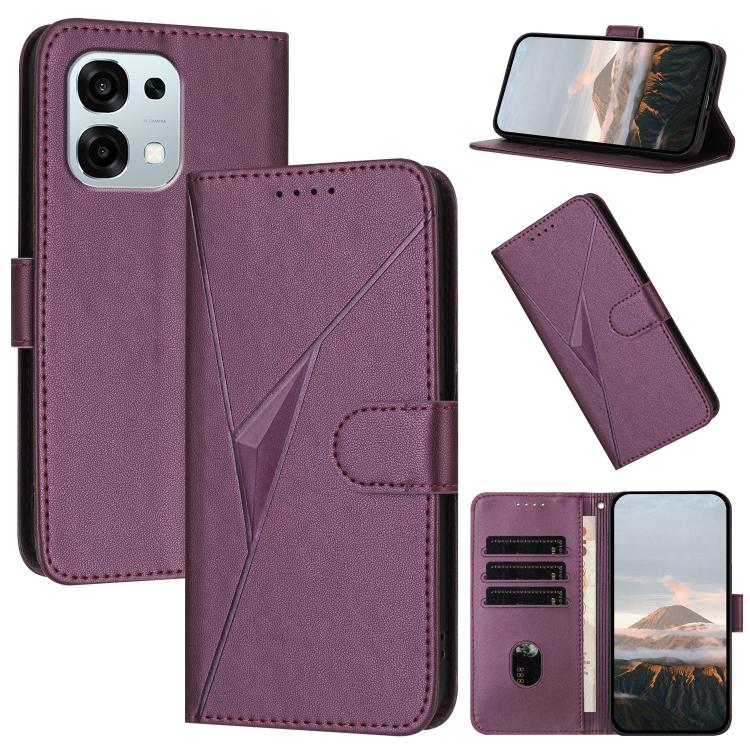 

For OPPO A6 Pro 4G / 5G Global / F31 5G Triangle Pattern Buckle Clasp Leather Phone Case(Dark Purple)