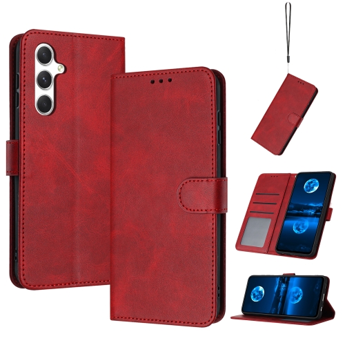 

For Samsung Galaxy S25+ / S24+ 5G Solid Calf Texture Flip Leather Phone Case(Red)