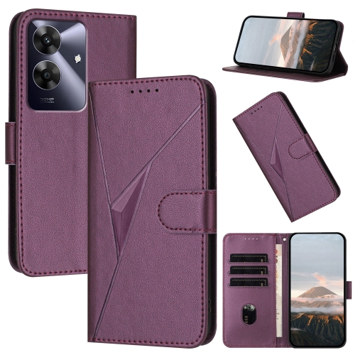 

For Realme Note 60 Triangle Pattern Buckle Clasp Leather Phone Case(Dark Purple)