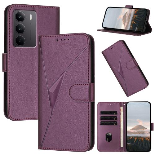 

For Realme C75 Global Triangle Pattern Buckle Clasp Leather Phone Case(Dark Purple)