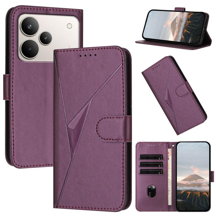 

For Realme P4 Pro 5G Triangle Pattern Buckle Clasp Leather Phone Case(Dark Purple)