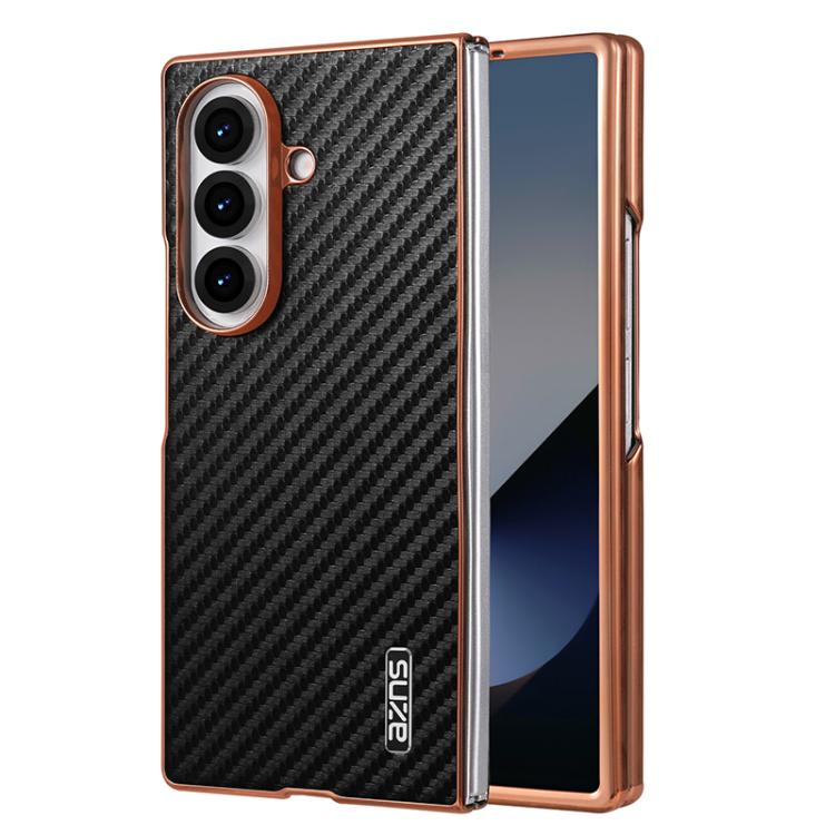 

For Samsung Galaxy Z Fold7 5G AZNS Electroplated Edge Carbon Fiber Texture Phone Case(Black)