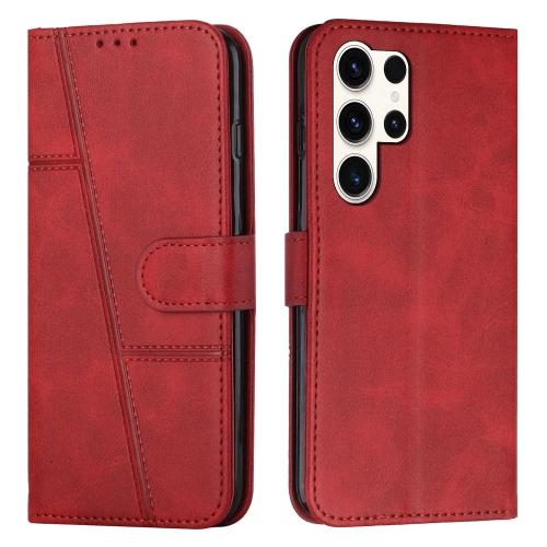 

For Samsung Galaxy S25 Ultra 5G Stitching Calf Texture Buckle Leather Phone Case(Red)