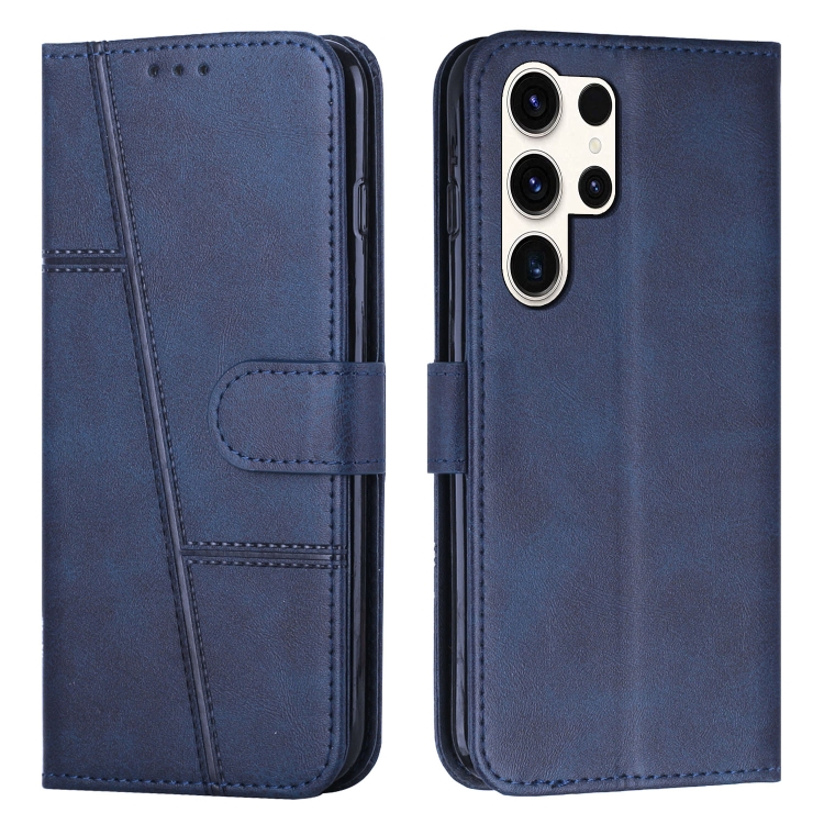 

For Samsung Galaxy S25 Ultra 5G Stitching Calf Texture Buckle Leather Phone Case(Blue)