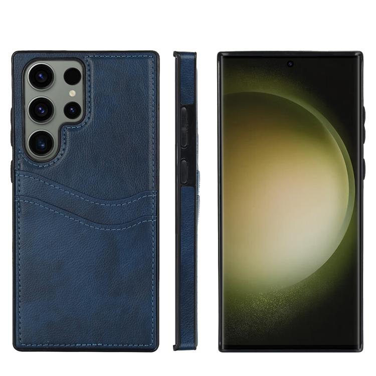 

For Samsung Galaxy S23 Ultra 5G Litchi Leather Skin Card Slots Phone Case(Blue)