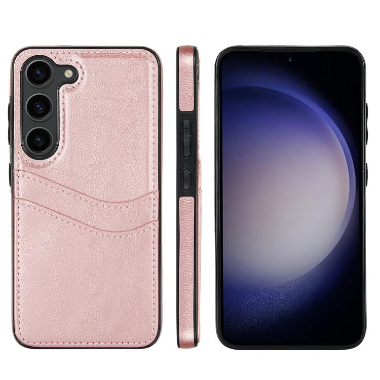 

For Samsung Galaxy S25 5G Litchi Leather Skin Card Slots Phone Case(Rose Gold)