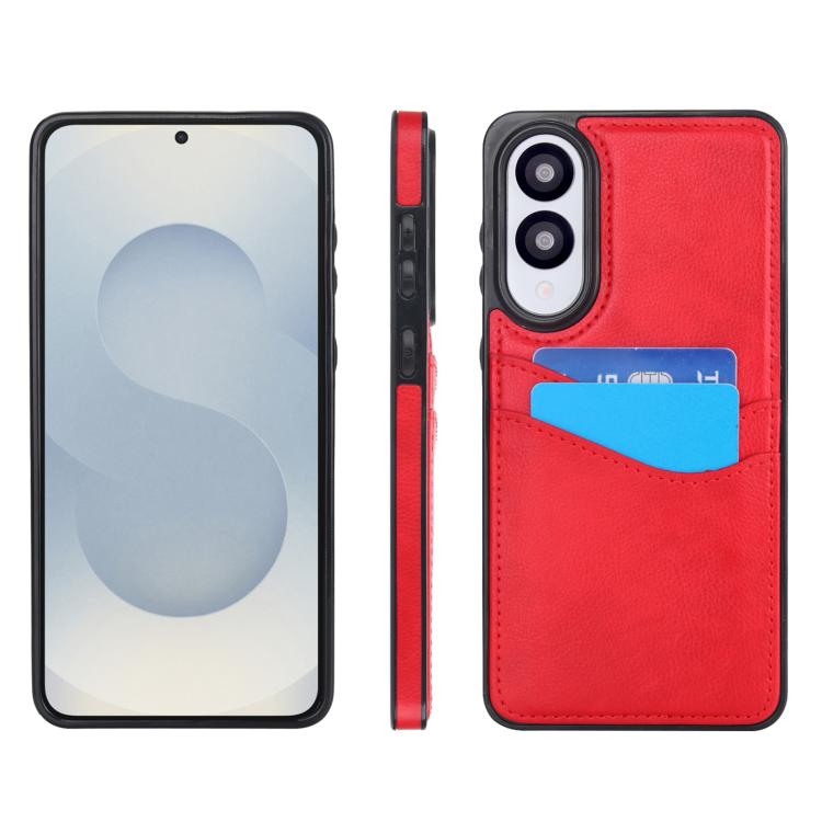 

For Samsung Galaxy S25 Edge 5G Litchi Leather Skin Card Slots Phone Case(Red)