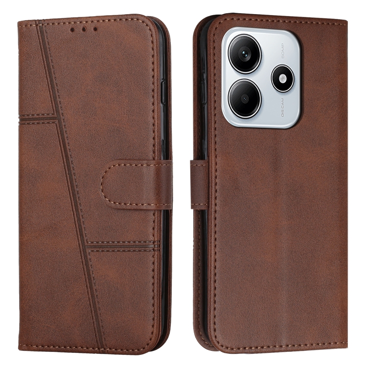 

For Redmi Note 14 5G Global Stitching Calf Texture Buckle Leather Phone Case(Brown)