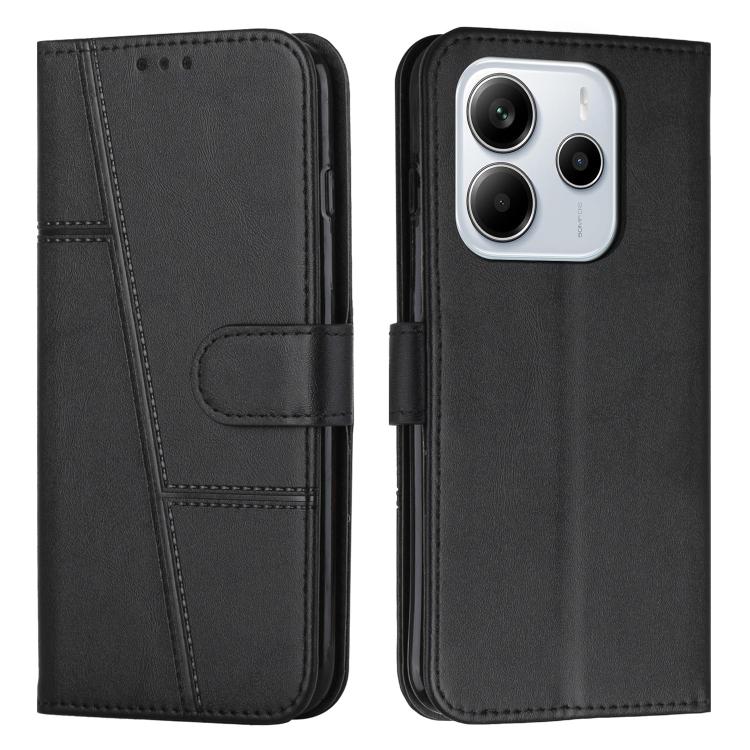 

For Redmi Note 14 4G 164.84mm Stitching Calf Texture Buckle Leather Phone Case(Black)