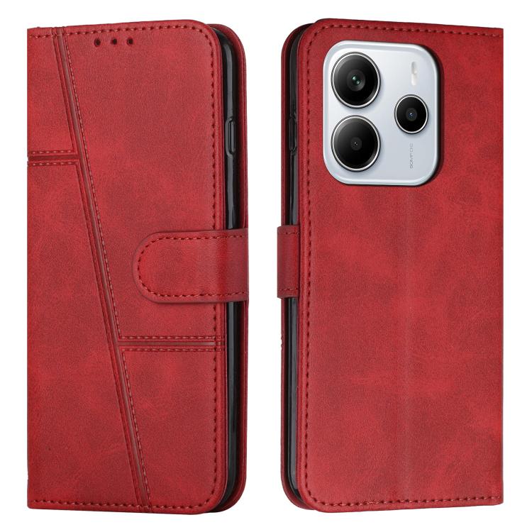 

For Redmi Note 14 4G 164.84mm Stitching Calf Texture Buckle Leather Phone Case(Red)