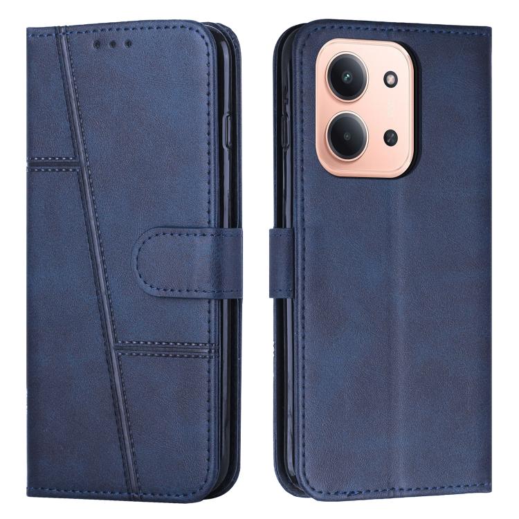 

For Redmi 15C 5G / 4G EU 173mm Stitching Calf Texture Buckle Leather Phone Case(Blue)