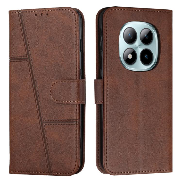 

For Redmi Note 15 Pro 5G Global 163.6mm Stitching Calf Texture Buckle Leather Phone Case(Brown)
