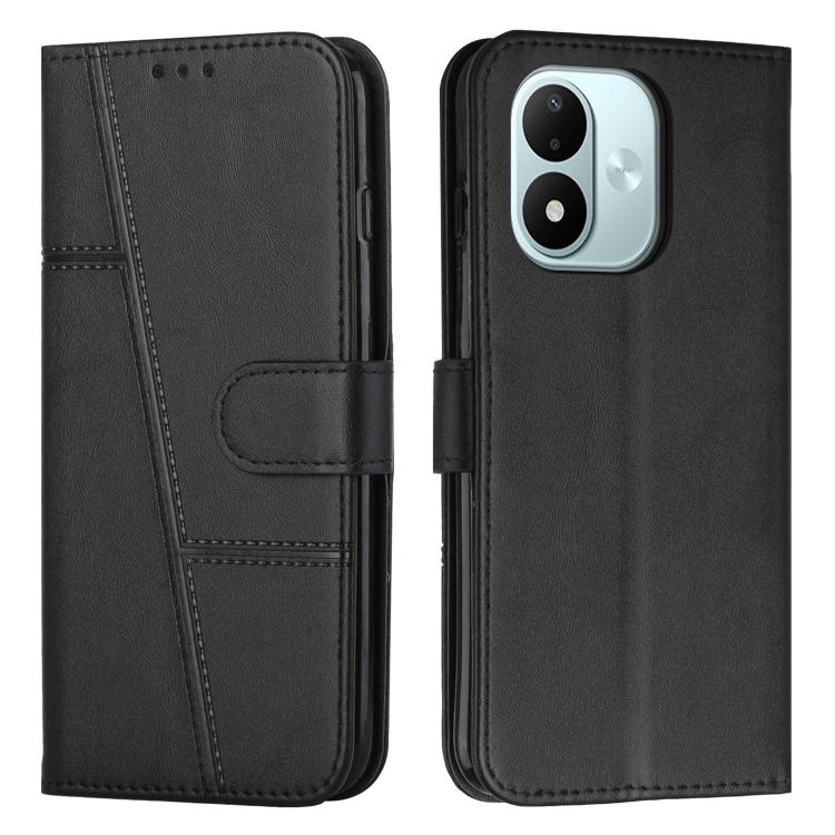 For Redmi Note 17 4G Global 169.7mm Stitching Calf Texture Buckle Leather Phone Case(Black)