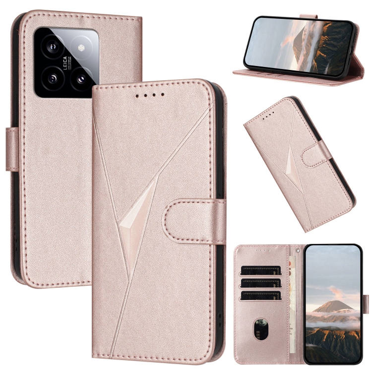 

For Xiaomi 14 Triangle Pattern Buckle Clasp Leather Phone Case(Rose Gold)